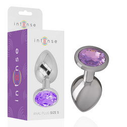 Plug anal Intense Anal Toys Plug métal strass violet 9.3 cm taille L — Intense en Aluminium violet 9.3 cm vu de face