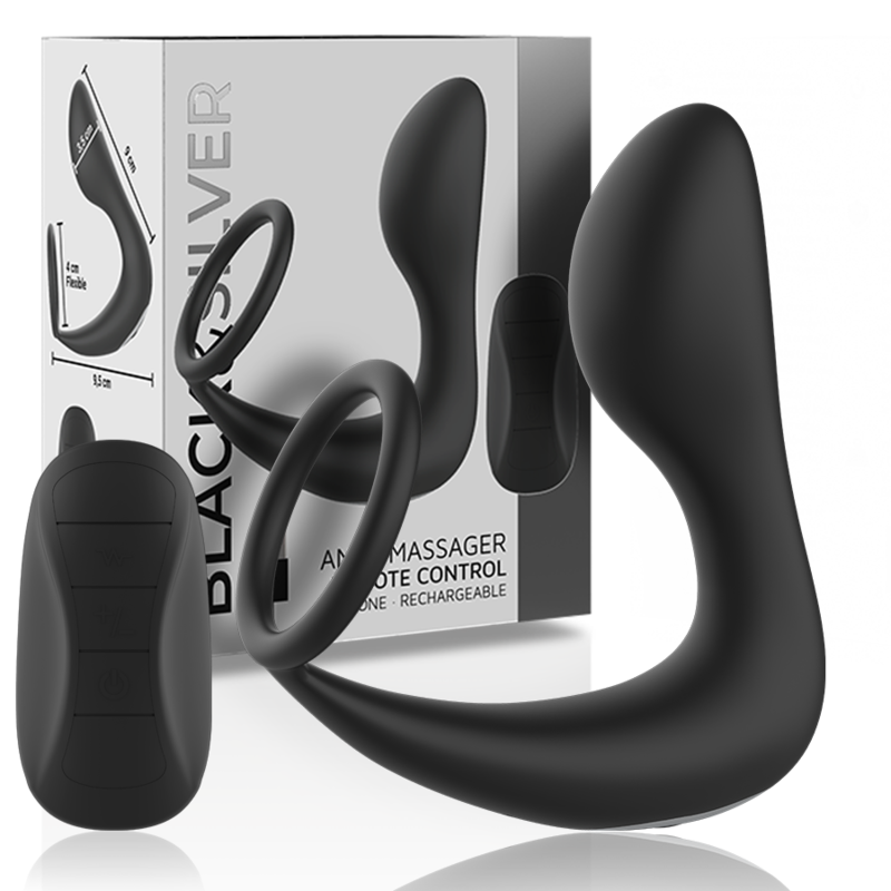 Masseur prostatique vibrant avec cockring télécommandé · Black&Silver · Stimulateurs Prostatiques Vibrants