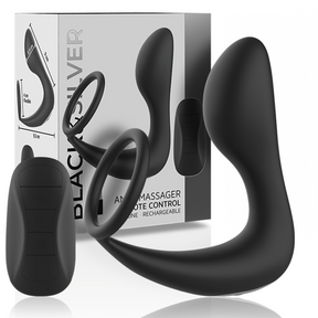 Masseur prostatique vibrant avec cockring télécommandé · Black&Silver · Stimulateurs Prostatiques Vibrants