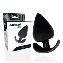 Addicted Toys butt plug, wide fine-tip model 11, in black TPR, 11.0 cm, for intimate pleasure.