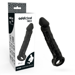 Gaine d’extension pénienne noire Addicted Toys +2,5 cm en TPR, vue de face