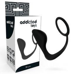 Stimulateur prostate de la marque Addicted Toys modèle Plug prostatique 10 cm avec cockring intégré en TPR noir 10.0 cm po...