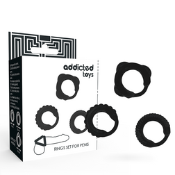 Cockring Addicted Toys Set 3 s silicone multi-tailles — C-Ring noir en Silicone noir vu de face