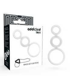 Cockring Addicted Toys Triple relié transparent — Potenz en TPE transparent vu de face