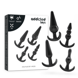 Plug anal Addicted Toys Kit 4 plugs anaux progressifs silicone noir en Silicone noir vu de face
