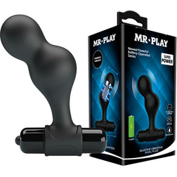 Plug anal Mr Play vibrant 2 boules courbé 10 cm en Silicone noir 10.0 cm vu de face