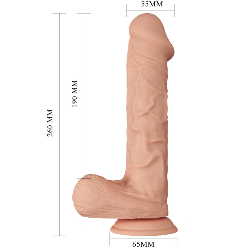 Schéma coté du gode Bergrisi : 26 cm au total, 19 cm insérables, 5,5 cm au plus large