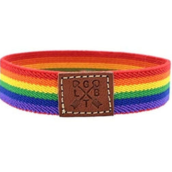 Bracelet LGBT Élastique arc-en-ciel écusson - vue produit de profil