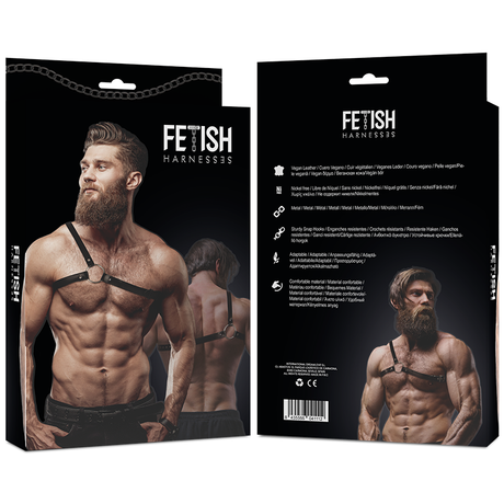 FETISH SUBMISSIVE HARNAIS EN CUIR ECOLOGIQUE POUR HOMMES EPAULES CROISEES ATTITUDE