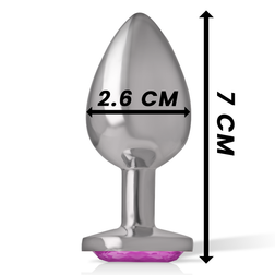 Diagram van de roze hartplug maat S: totale lengte 7 cm en lichaamsdiameter 2,6 cm