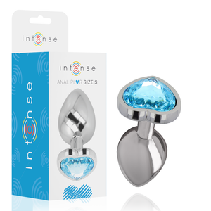 Plug anal Intense Anal Toys Plug métal bijou cœur bleu 7 cm taille S en Aluminium bleu 7.0 cm vu de face