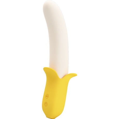 Gode Vibrateur va-et-vient 7 modes silicone — Banana Geek en Silicone blanc 18.0 cm vu de face