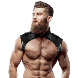 Harnais Fetish Submissive Attitude col cuir épaulettes style uniforme — Brigade en Cuir noir vu de face