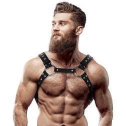 Cockring Fetish Submissive Attitude Harnais bulldog éco-cuir clouté — anneaux pectoraux en Cuir noir vu de face