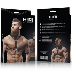 FETISH SUBMISSIVE ATTITUDE HARNAIS DE POITRINE EN ECO CUIR AVEC DOUBLE SUPPORT ET CLOUS POUR HOMMES