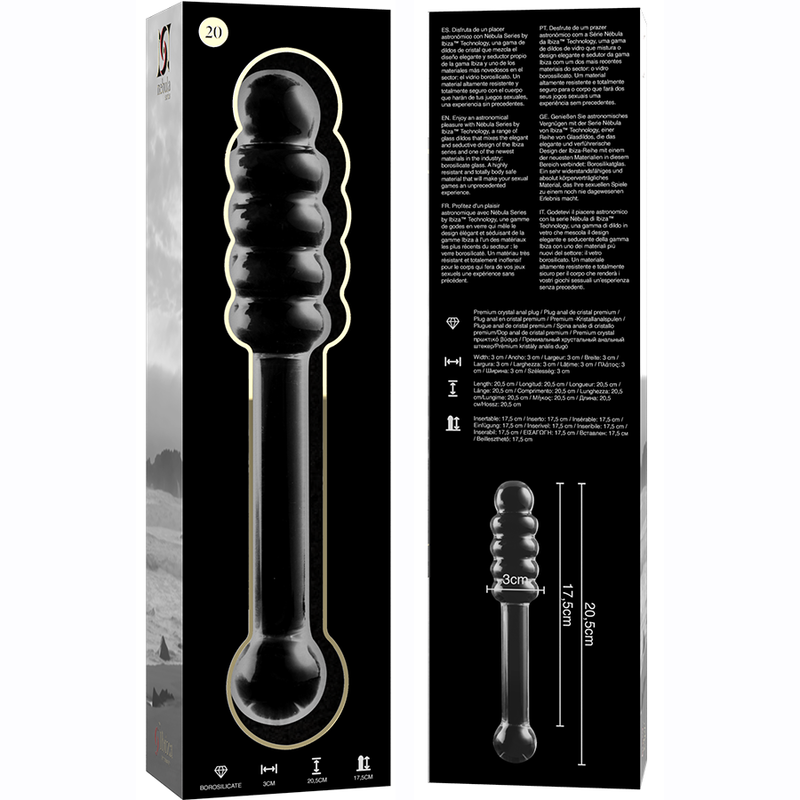 Gode verre double embout ondulé 20,5 cm — texture visible