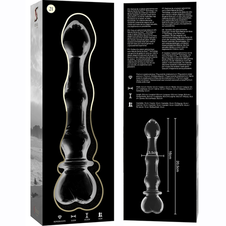 Gode en verre 20,5 cm Ø 3,5 cm format long — texture visible