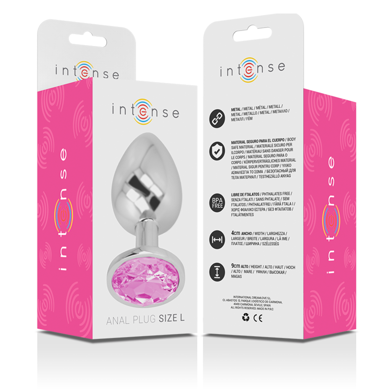 Plug alu strass rose taille L 9,3 cm — emballage
