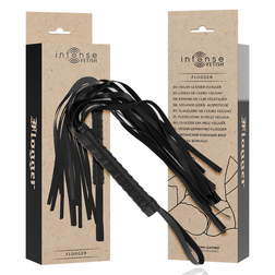 Fouet flogger en cuir végan noir lanières souples — Intense Fetish