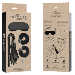 INTENSE FETISH PLAYSET EROTIQUE 1 AVEC MENOTTES MASQUE AVEUGLE ET FLOGGER
