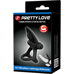 Cockring vibrant double anneau noir Pretty Love — 10 modes
