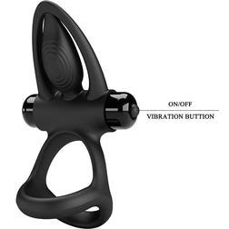 Cockring vibrant double anneau noir Pretty Love — 10 modes