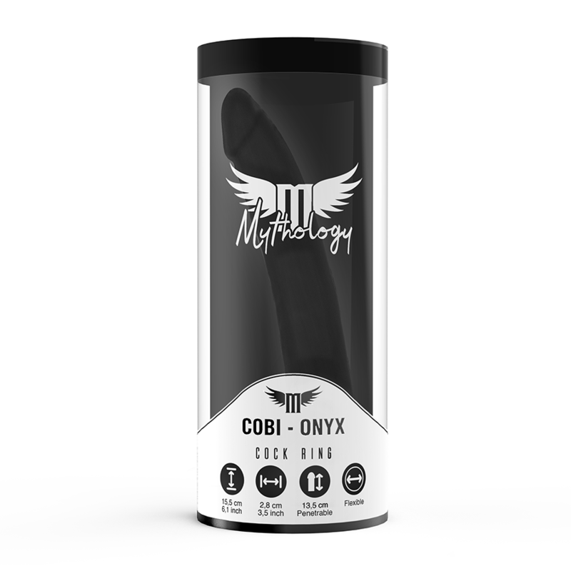 MYTHOLOGY GODE ANAL COBI ONYX AVEC ANNEAU DE BITE ET TESTICULE 13 CM EN SILICONE