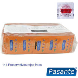 PASANTE PRESERVATIFS SAVEUR FRAISE SAC 144 UNITES