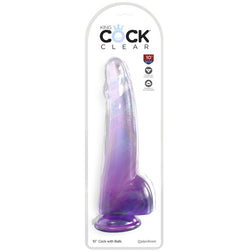 Gode réaliste violet translucide testicules 19 cm - vue produit de profil