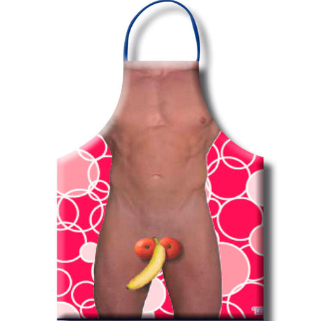 Accessoire modèle Tablier de cuisine corps musclé banane et tomates pour le plaisir intime.