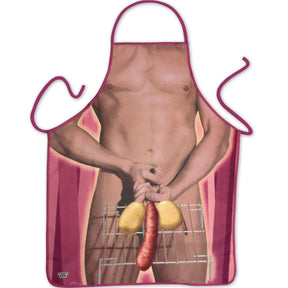 Accessoire modèle Tablier de cuisine corps musclé et butifarra au grill pour le plaisir intime.
