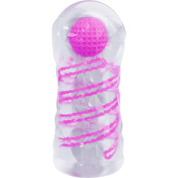 Masturbateur transparent spirale + balle texturée - gros plan