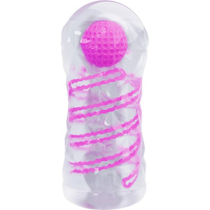 Masturbateur transparent spirale + balle texturée — gros plan