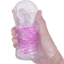 Masturbateur transparent spirale + balle texturée - vue de profil