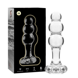 Plug anal Plug verre 3 boules graduées 10,5 cm — Nebula 01 en Verre borosilicate transparent 10.5 cm vu de face