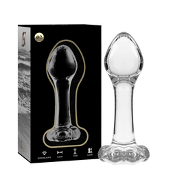 Plug anal Plug verre 11 cm base rosette — Nebula 02 en Verre transparent 11.0 cm vu de face