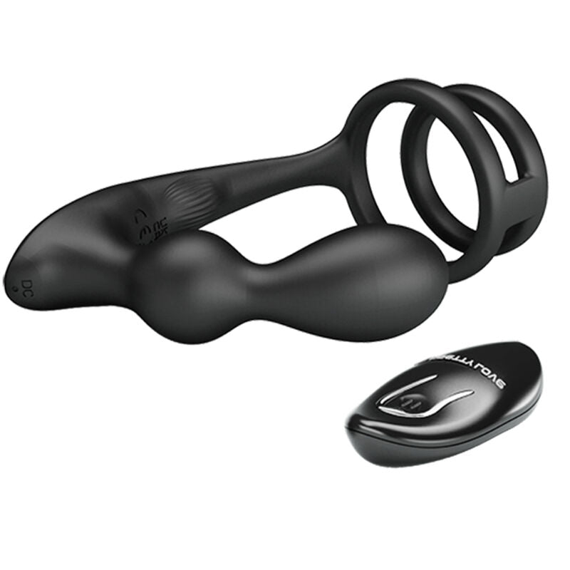 Cockring double anneau + masseur prostatique vibrant télécommandé — en situation