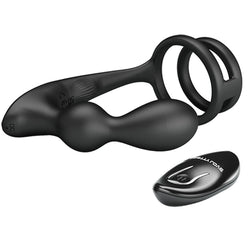 Cockring double anneau + masseur prostatique vibrant télécommandé — en situation