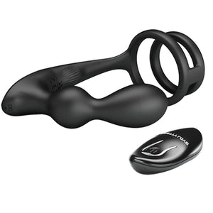 Cockring double anneau + masseur prostatique vibrant télécommandé — en situation