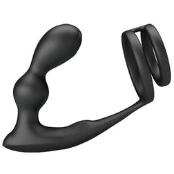 Cockring double anneau + masseur prostatique vibrant télécommandé — gros plan