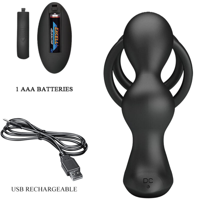 Cockring double anneau + masseur prostatique vibrant télécommandé — autre angle