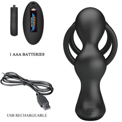 Cockring double anneau + masseur prostatique vibrant télécommandé — autre angle