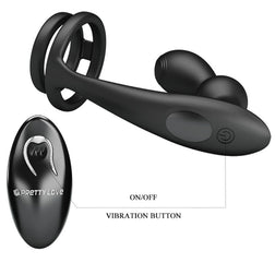 Cockring double anneau + masseur prostatique vibrant télécommandé — texture visible