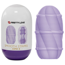 Oeuf masturbateur violet avec texture rainurée dans son emballage