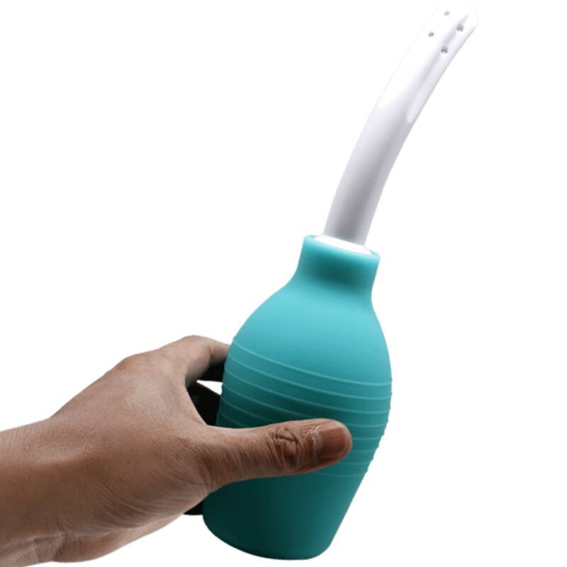 Poire de lavement anal caoutchouc bleu — texture visible