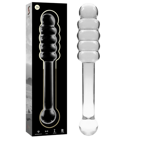 Gode verre double embout ondulé 20,5 cm — vue de profil