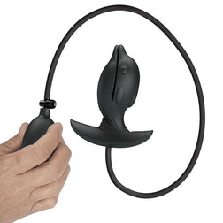 Plug anal dilatateur avec fonction gonflable & vibrations, rechargeable — Delfin en Silicone noir vu de face