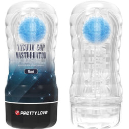Masturbateur à succion bleu avec coque rigide transparente