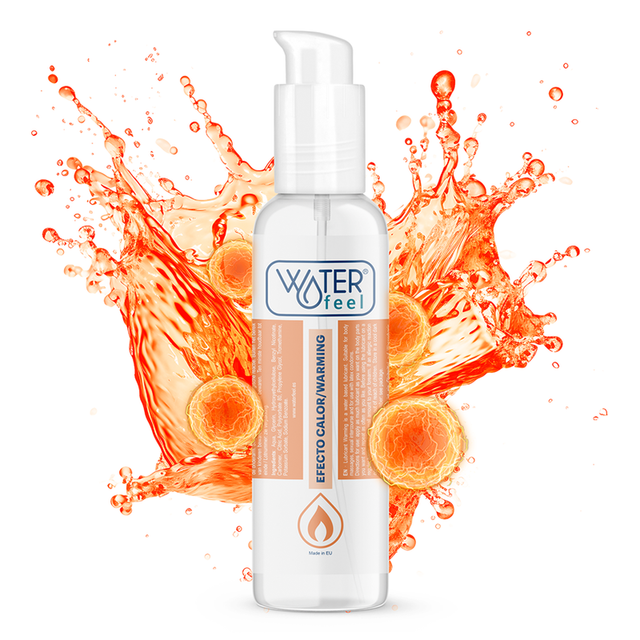Lubrifiant chauffant Waterfeel 150 ml en flacon-pompe blanc et orange