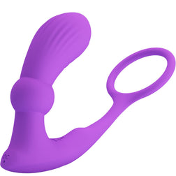 Cockring + plug anal vibrant télécommandé violet pour homme